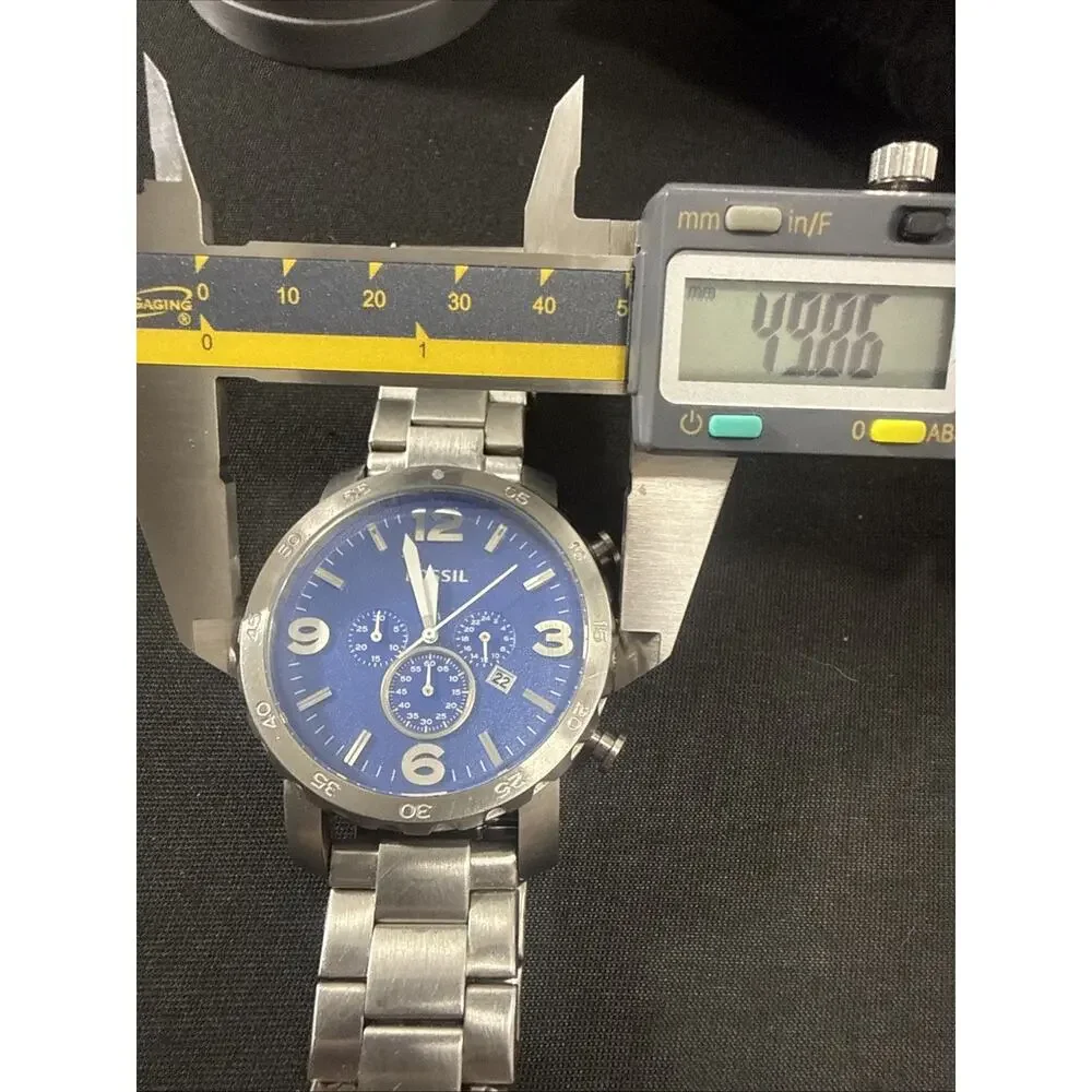MEN FOSSIL JR-1445 New Battery 50mm Case 6.25” Band Blue Dial Chronograph (B31)